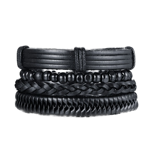 Black Leather Bracelet 4ps - The Nile 