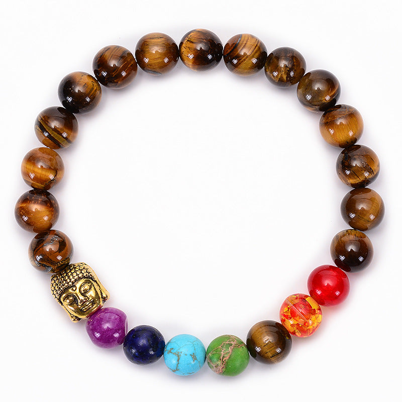 Seven Chakra Healing Beaded Bracelet Natural Lava Stone Tiger Eye Beads Bracelet