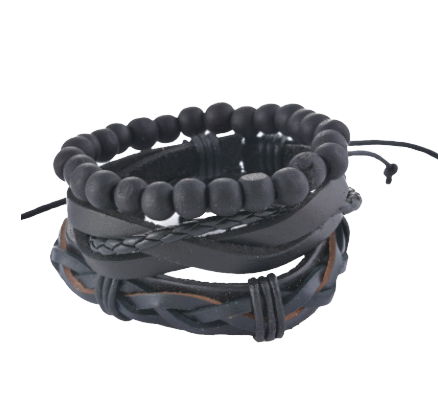 Edgy Leather Multilayer Bead Bracelet for Men and Women - The Nile 