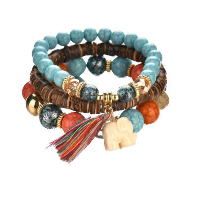 Boho Elephant Stackable Wood Beads Bracelet: Embrace Free-Spirited Style - The Nile 
