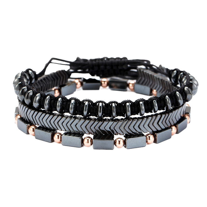 "Black Iron Stone Woven Bracelet Set: Embrace Nature's Beauty and Strength - The Nile 