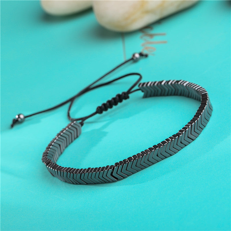 "Black Iron Stone Woven Bracelet Set: Embrace Nature's Beauty and Strength - The Nile 